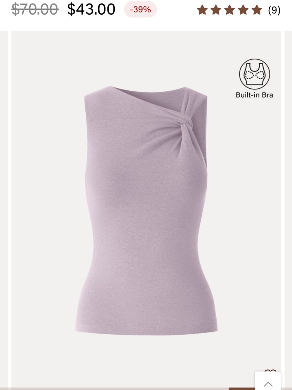 OGL Lavender Twist-Neck Built-In Bra Tank